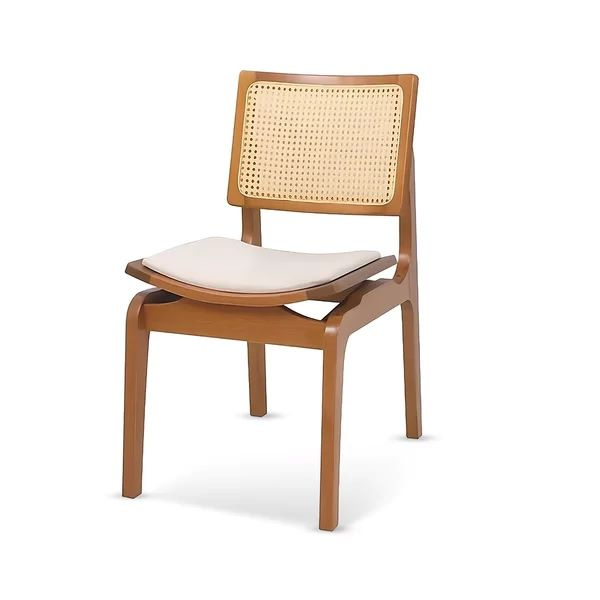 Cadeira Camelia De Madeira Maciça na cor Mel Encosto em Tela com Assento Anatômico Estofado em com Encosto Tela Imbuia em Facto Pérola