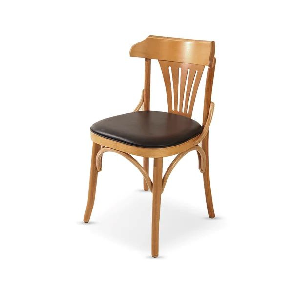 Cadeira Iris de Madeira Maciça na cor Imbuia e asento courino preto